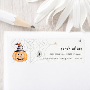 Etiqueta Cute Spooky Halloween Pumpkin Spider Address