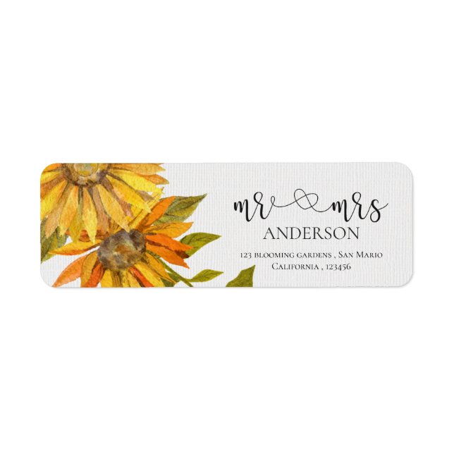 Etiqueta Cute Sunflower Sra. Y Sra. Floral Boda Discurso (Frente)