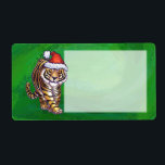 Etiqueta Cute Tiger in Santa Hat On Green<br><div class="desc">Animal Parade Festive Tiger in Santa Hat on Textured Green Christmas Gifts and Decorations feature our fun artwork of a cute tiger decked out in a red Santa hat against a green background with our signature texture. On the back of many of these fun animal gifts you'll also find our...</div>