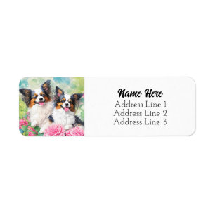 Etiqueta Cute Tri Color Papillon Puppy Dogs Dirección de Re