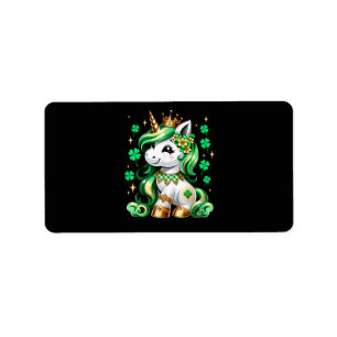 Etiqueta Cute Unicorn Trébol Día de San Patricio