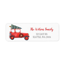 Etiqueta Cute Vintage Red Christmas Tree Car Address