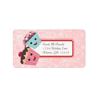 Etiqueta Cute Whimsical Cupcake Swirl Corazones Rojo Pink D