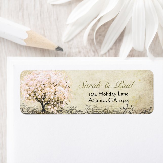 Etiqueta Cute Whimsical Heart Leafed Tree Light Pink Dots (In situ)