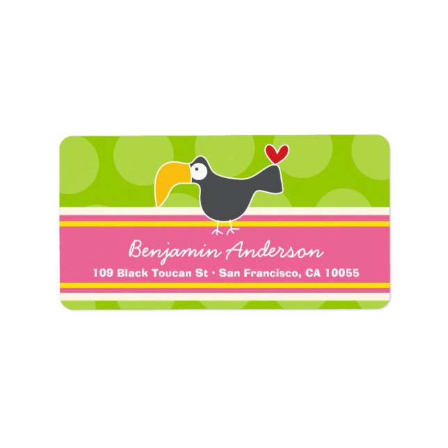 Etiqueta Cute Whimsical Personalizado Toucan Bird Address L (Frente)