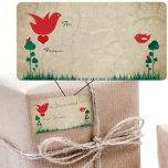 Etiqueta Cute Whimsical Red Birds Christmas Gift Tags<br><div class="desc">Aves rojas musicales en falso viejo papel de Moda rústica en papel marrón a: y desde: diseños de pegatinas navideñas de Sandra</div>