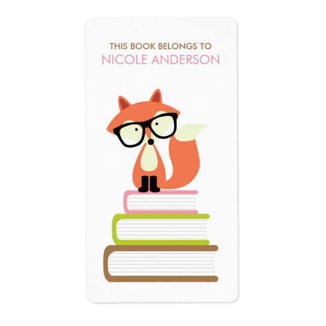 Etiqueta Cuto Hipster Red Fox Bookplate (Frente)