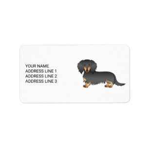 Etiqueta Dachshund Cartoon Perro Pelo Largo Negro y Canela 