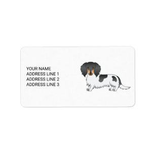 Etiqueta Dachshund de pelo largo piebald negro y fuego & Te