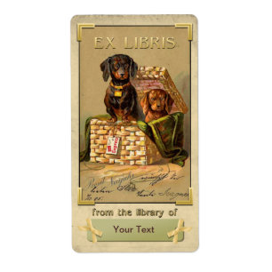 Etiqueta Dachshund - Id. de placa de libro de época