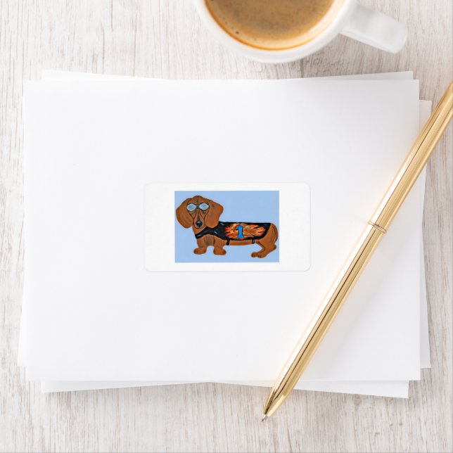 Etiqueta Dachshund in Racing Jacket  (In situ)