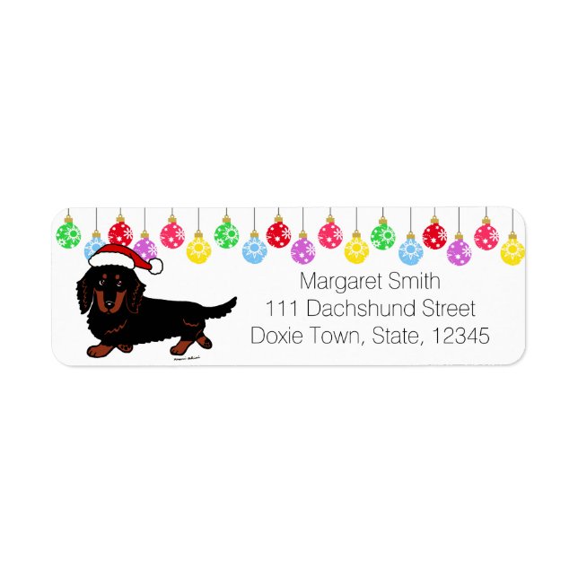 Etiqueta Dachshund Long Haired Black y Tan Santa (Frente)