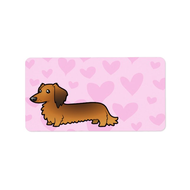 Etiqueta Dachshund Love (de cabello largo) (Frente)