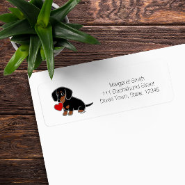 Etiqueta Dachshund negro y bronce liso de corazón