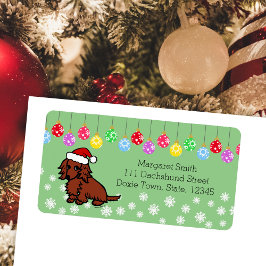 Etiqueta Dachshund pelirrojo de pelo largo Navidad Lindo