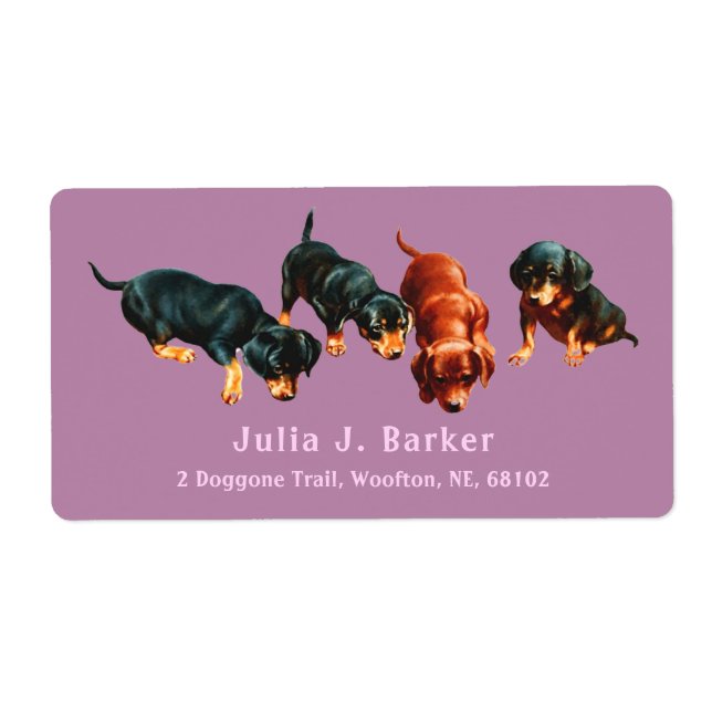 Etiqueta Dachshund Sausage Dog Wiener Puppies Mauve Pink (Frente)
