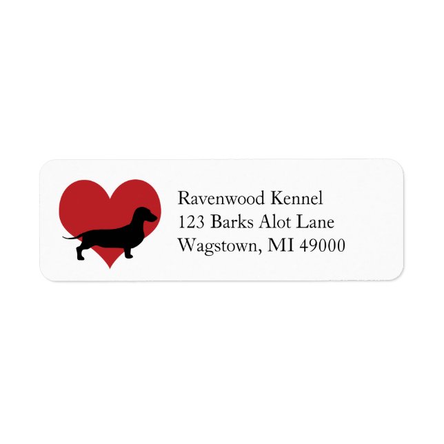 Etiqueta Dachshund Silhouette Red Heart (Frente)