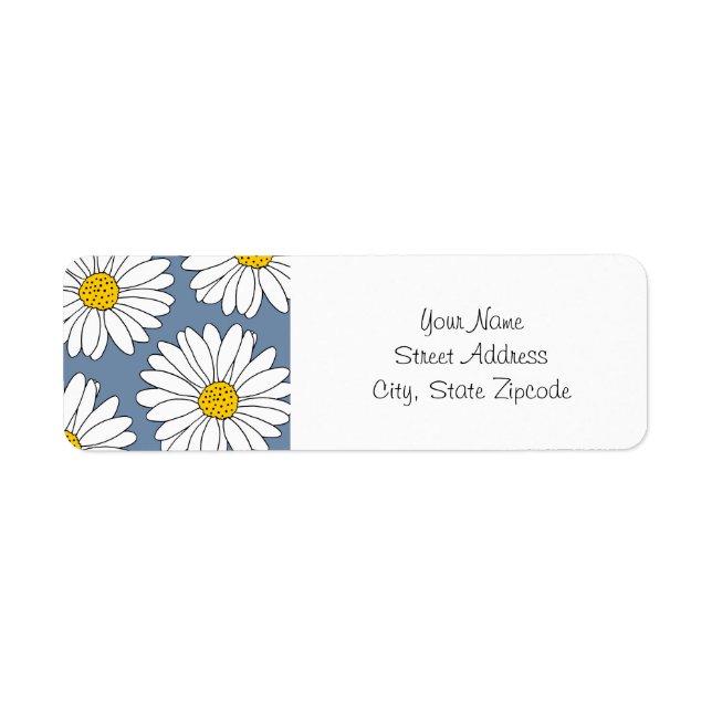 Etiqueta Daisies amarillos azules y blancos (Frente)