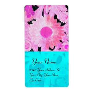 Etiqueta DAISY , azul turquesa negro rosa