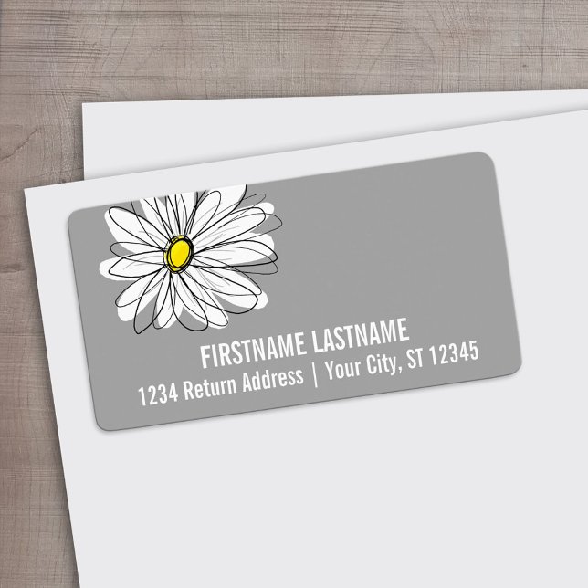 Etiqueta Daisy de moda con gris y amarillo (Custom Address Label)