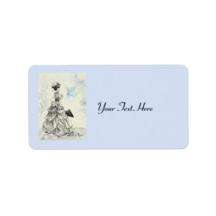 Etiqueta Dama Vintage De bonito Y Flores Azules
