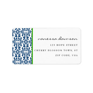 Etiqueta Damasco azul elegante moderno del Arabesque