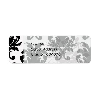 Etiqueta damasco blanco y negro elegante