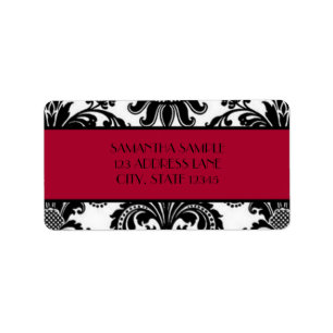 Etiqueta Damasco blanco y negro, rojo escarlata