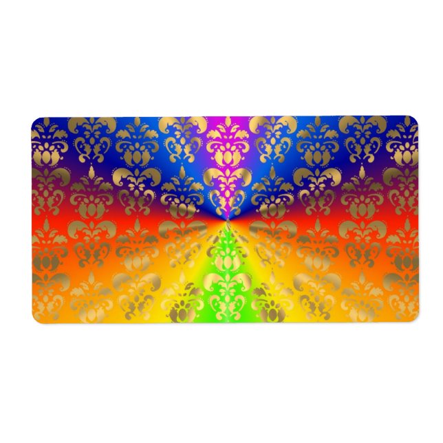 Etiqueta Damasco de arco iris dorado (Frente)