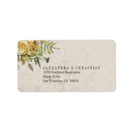 Etiqueta Damasco de Crema Boho y Boda de Flores Amarillas