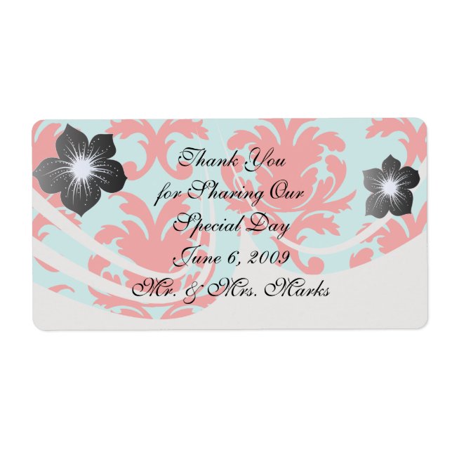 Etiqueta damasco formal rojo y aqua (Frente)