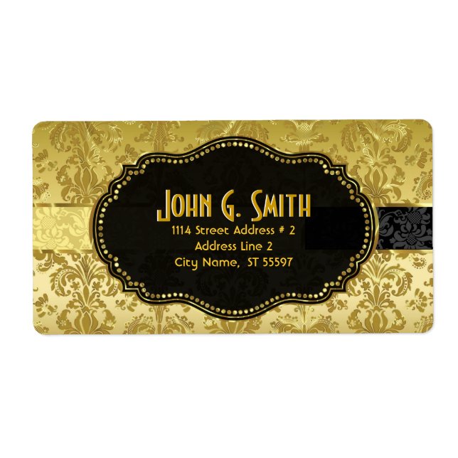 Etiqueta Damascos florales negros y dorados (Frente)
