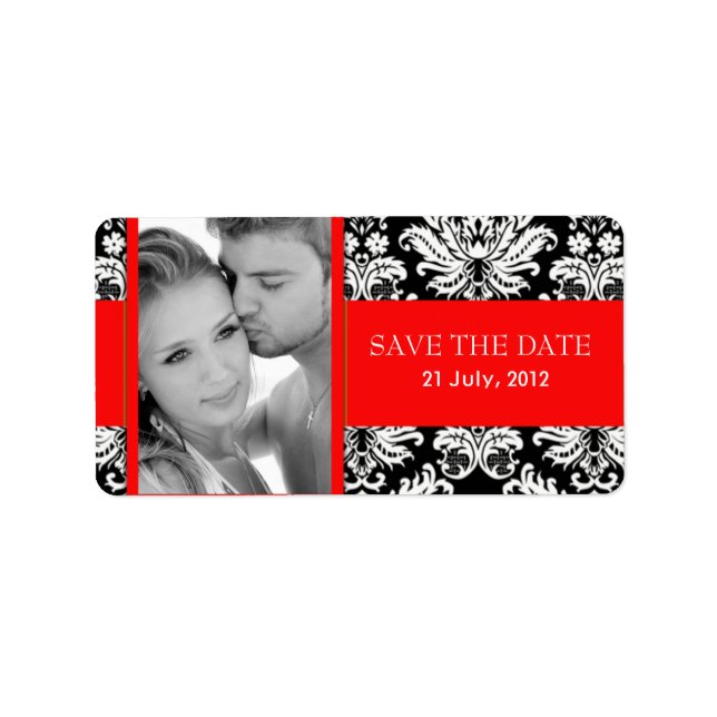 Etiqueta Damask Photo Save The Date Labels (Frente)
