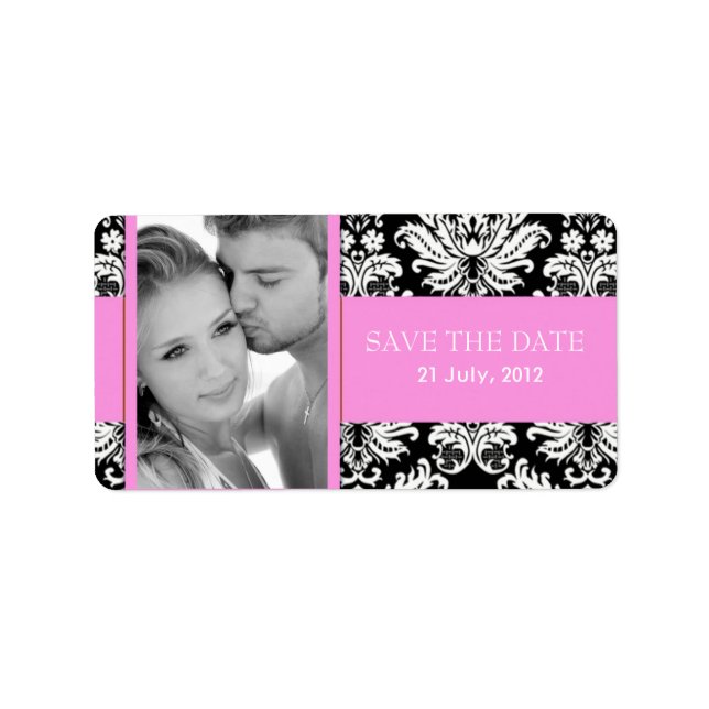 Etiqueta Damask Photo Save The Date Labels (Frente)