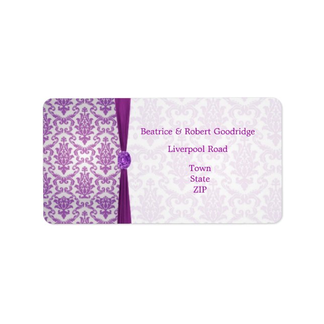 Etiqueta Damask purple, gemstone picture Wedding (Frente)