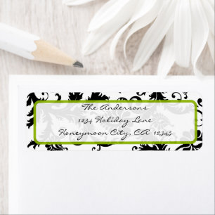 Etiqueta Damask Swirl Apple Green & Black Address Label