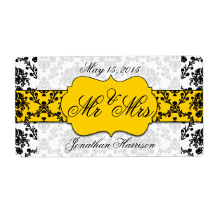 Etiqueta Damask Wedding Mr. y Mrs. Water Bottle Labels