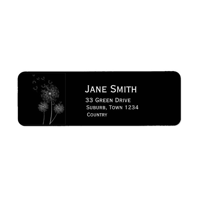 Etiqueta Dandelion negro y blanco elegante (Frente)