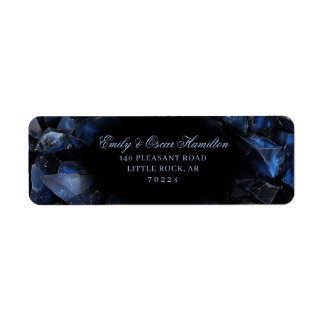 Etiqueta Dark Blue Boho Witch Crystals Black Return Address