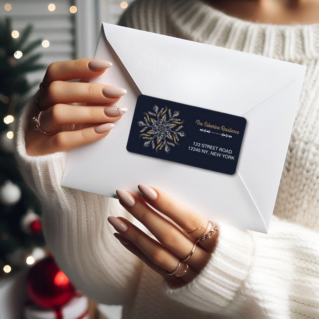 Etiqueta Dark Blue & Gold Midnight Sparkle Stars New Year  (Subido por el creador)