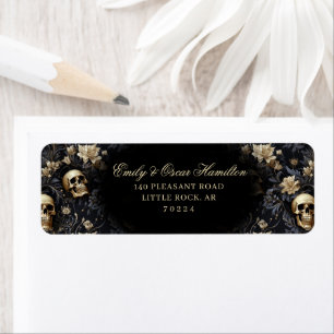 Etiqueta Dark Gothic Floral Skull Gold Return Address