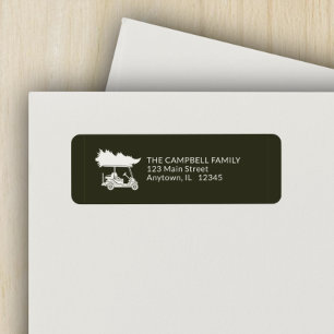 Etiqueta Dark Green Golf Cart Christmas Tree Return Address