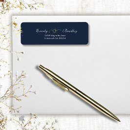 Etiqueta Dark Navy Blue White Script Elegant Return Address