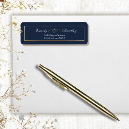 Etiqueta Dark Navy Gold Frame Elegant Return Address