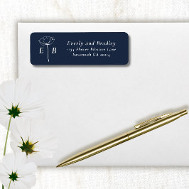 Etiqueta Dark Navy White Monogram Floral Accent Address