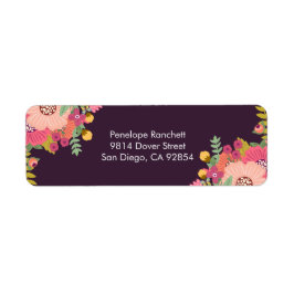 Etiqueta Dark Plum and Florals Return Address Label