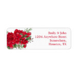 Etiqueta Dark Red Roses Wedding Name Return Address<br><div class="desc">A flourish of red roses and greenery is on the left hand side with your return name and address details aligned to the right which are easily personalised to your own. You can also change the text color, font and alignment if you wish via the Customise Further option. Matching items...</div>
