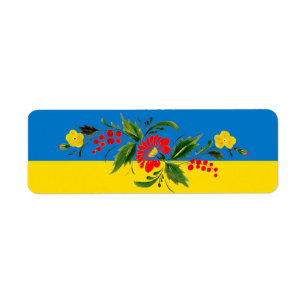Etiqueta Das ukrainische Muster im Volksstil auf der Flagge