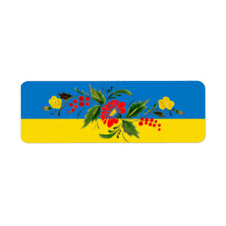 Etiqueta Das ukrainische Muster im Volksstil auf der Flagge