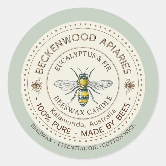Etiqueta de abeja amarilla Beekeeper Apiary Sage B (Anverso)